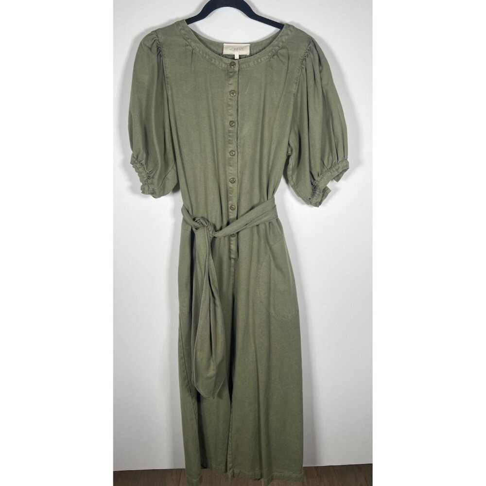 The Great Homeroom Jumpsuit Olive Green Puff Sleeve Sz 3(L) California Retro